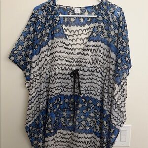 Echo Sheer Floral-Print Kimono in Blue and Black